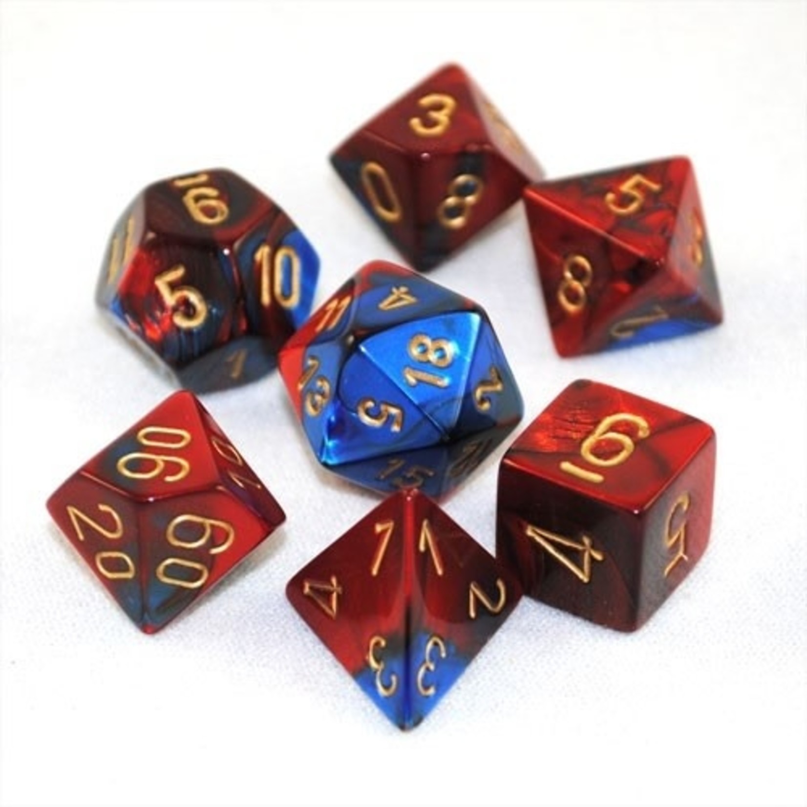 Chessex 7-Piece Dice Set: Gemini #2 Blue & Red with Gold Numbers