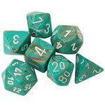 Chessex 7-Piece Dice Set: Marble Oxi-Copper with White Numbers