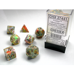 Chessex 7-Piece Dice Set: Festive & Vibrant with Brown Numbers