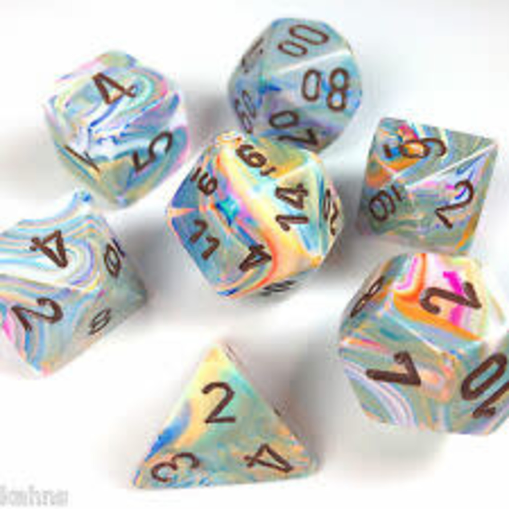 Chessex 7-Piece Dice Set: Festive & Vibrant with Brown Numbers