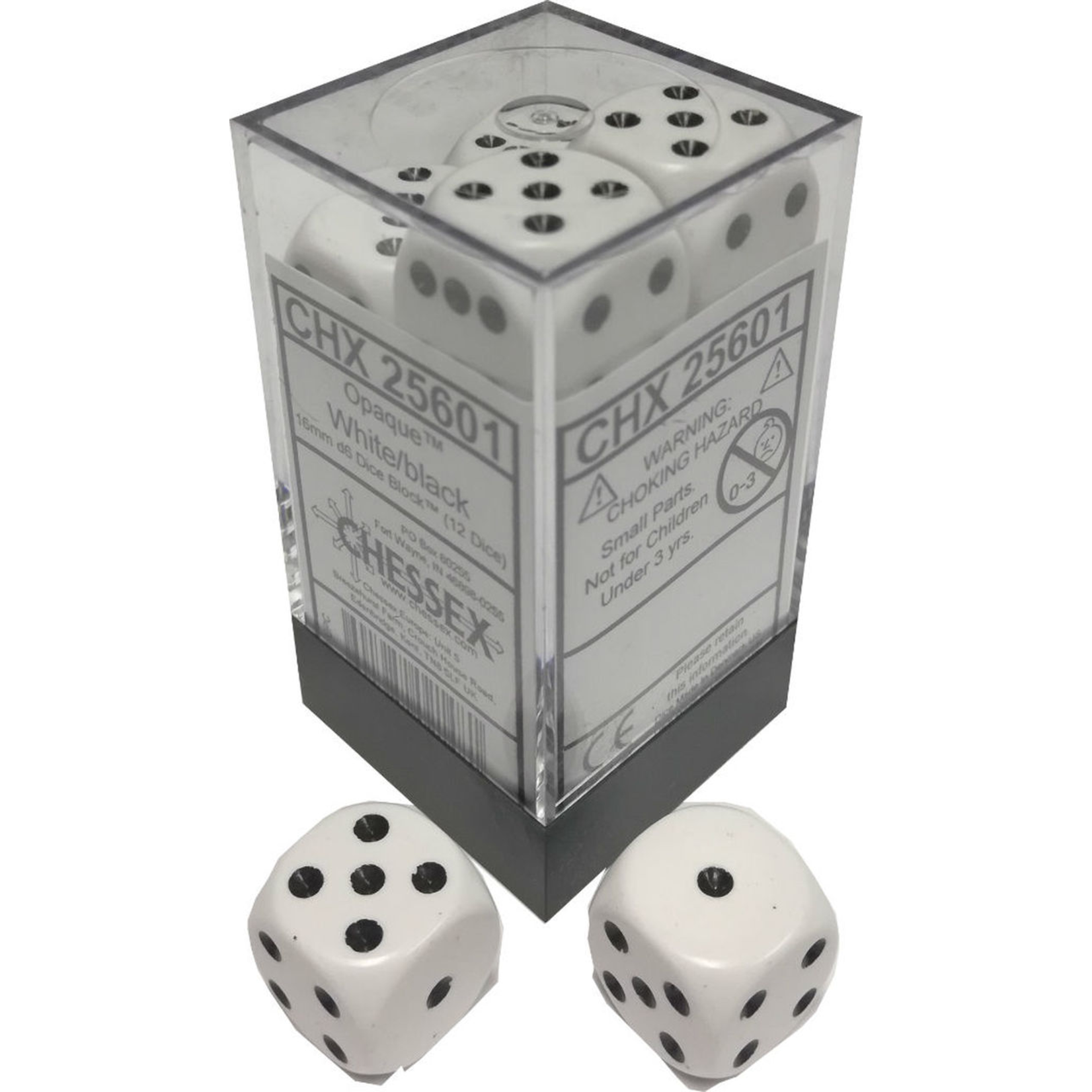 Chessex Dice: D6 Cube 16mm Opaque White with Black Pips (CHX)