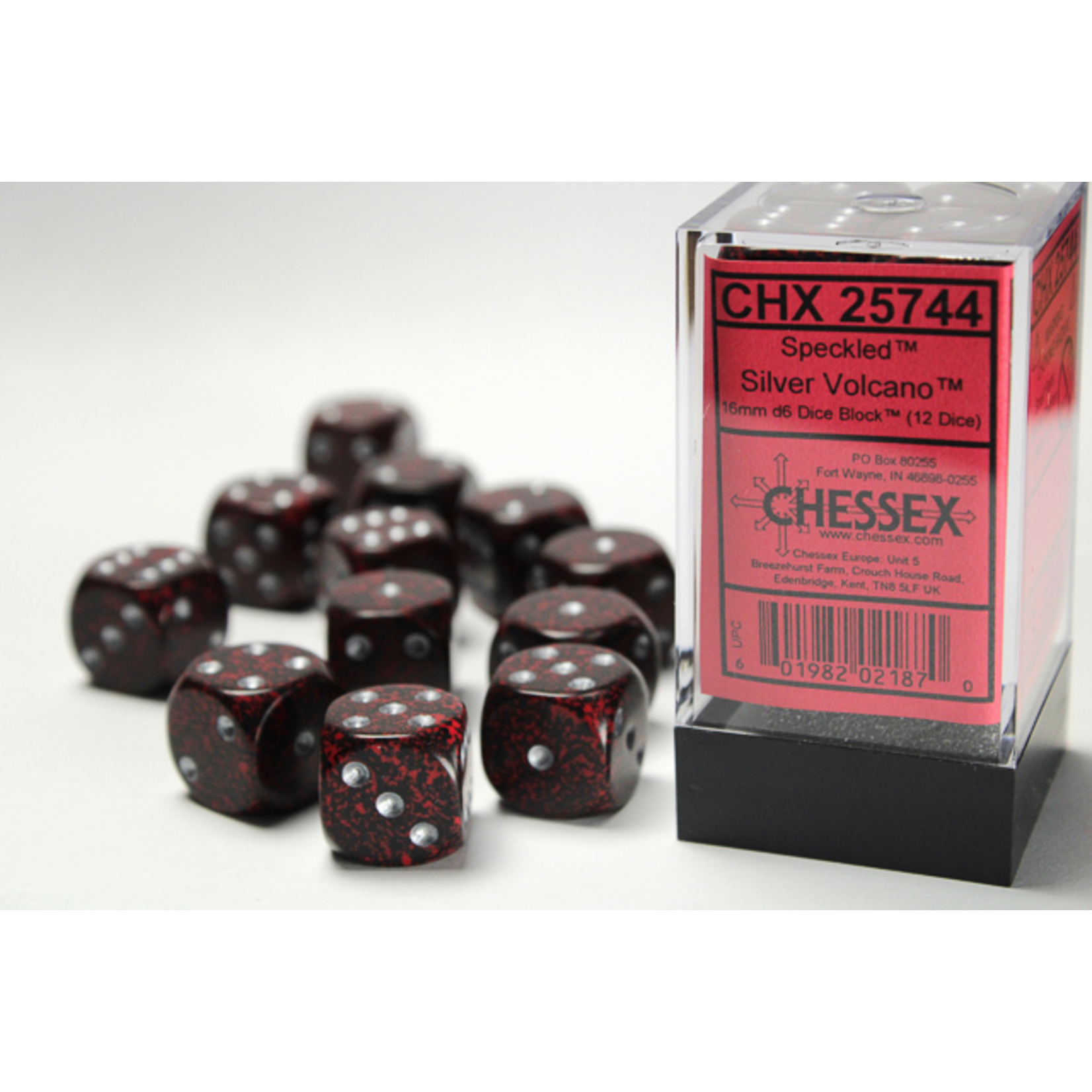 Chessex 12-Piece Dice Set: Speckled Volcano with Silver Pips (16mm, D6s Only)