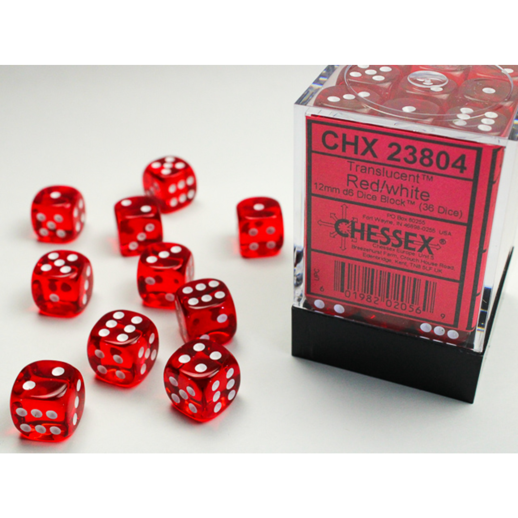 Chessex Dice: D6 Cube 12mm Translucent Red with White Pips (CHX)