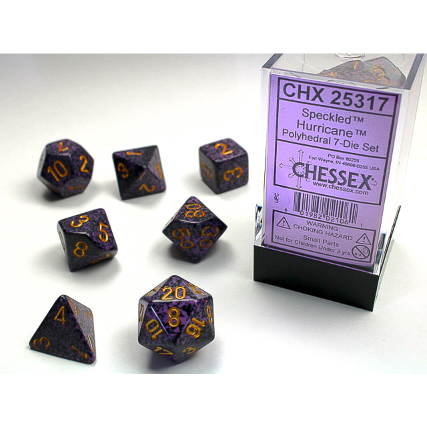 Chessex 7-Piece Dice Set: Speckled Hurricane with Gold Numbers