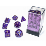 Chessex 7-Piece Dice Set: Borealis Luminary Royal Purple with Gold Numbers