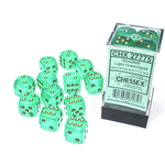 Chessex 12-Piece Dice Set: Borealis Luminary Light Green with Gold Pips (16mm, D6s Only)