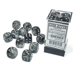 Chessex 12-Piece Dice Set: Borealis Luminary Light Smoke with Silver Pips (16mm, D6s Only)