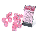 Chessex 12-Piece Dice Set: Borealis Luminary Pink with Silver Pips (16mm, D6s Only)