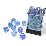 Chessex 36-Piece Dice Set: Borealis Luminary Sky Blue with White Pips (12mm, D6s Only)