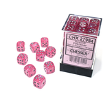 Chessex 36-Piece Dice Set: Borealis Luminary Pink with Silver Pips (12mm, D6s Only)