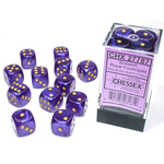 Chessex 12-Piece Dice Set: Borealis Luminary Royal Purple with Gold Pips (16mm, D6s Only)