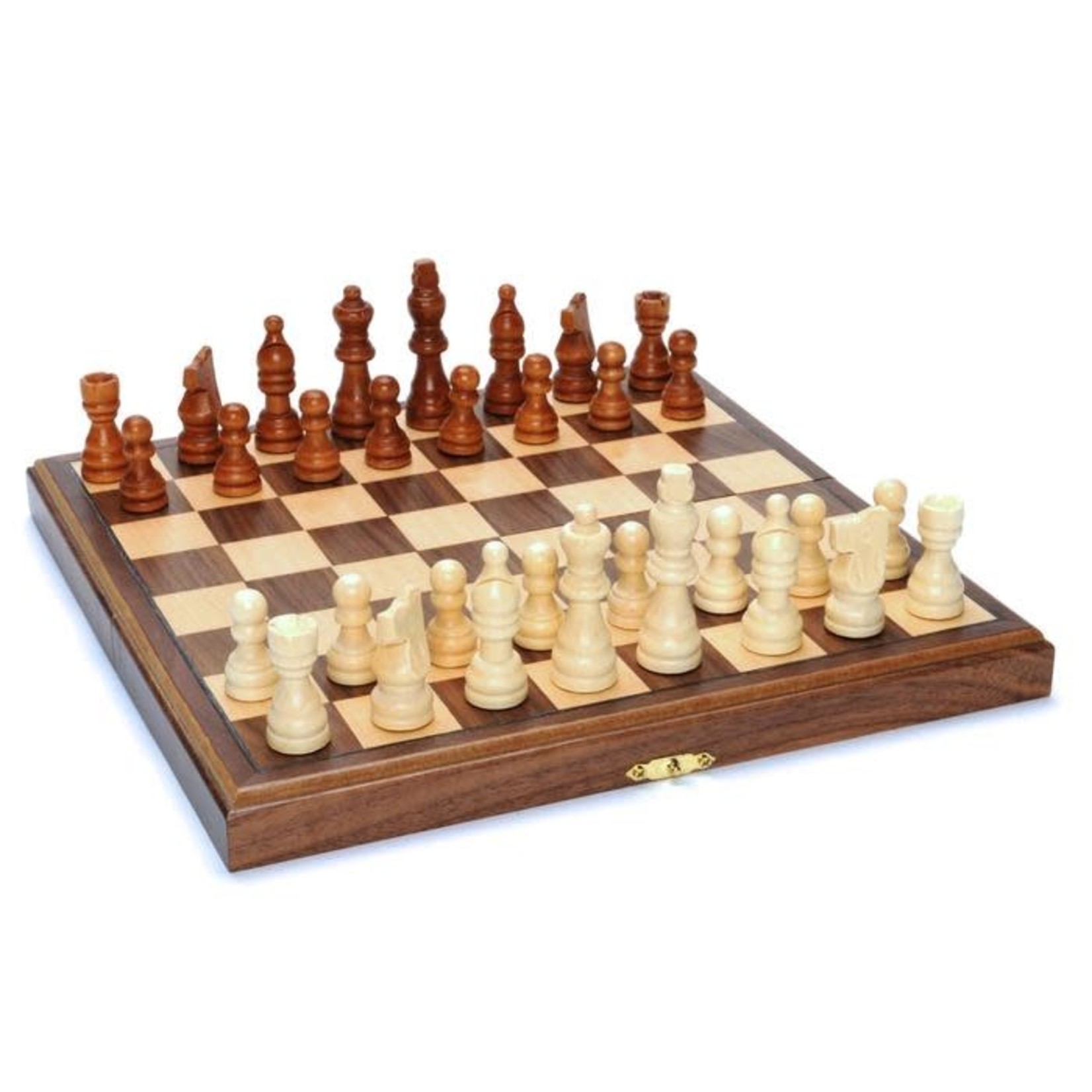 Wood Expressions 11.5" Walnut Folding Chess Set with Beveled Edges