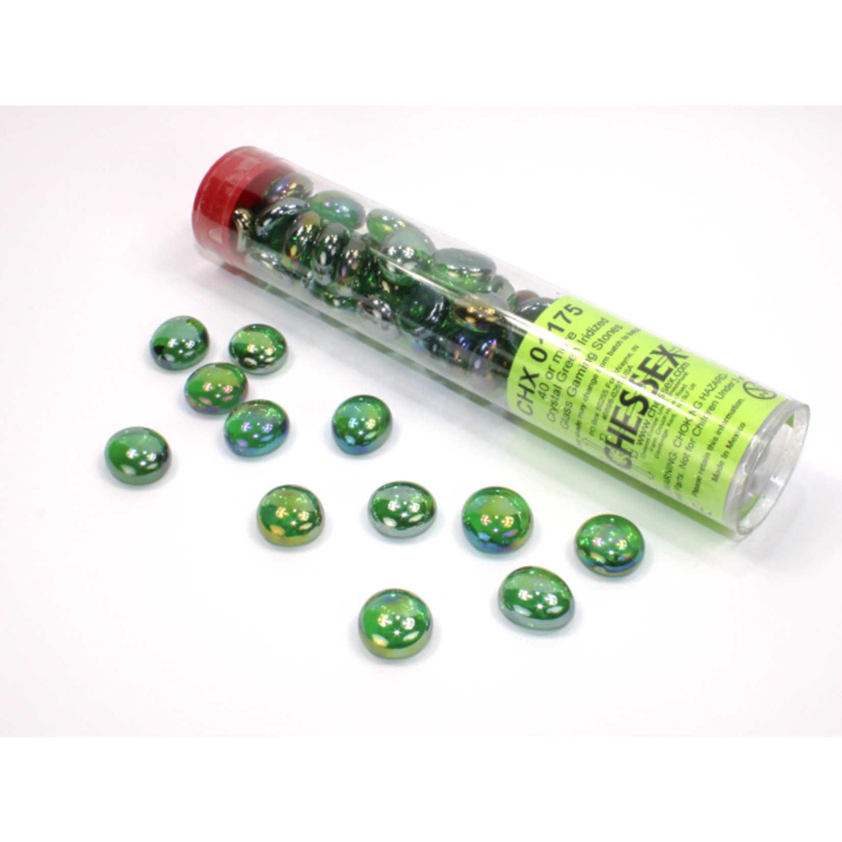Chessex Glass Stones Tube (Green Iridized)