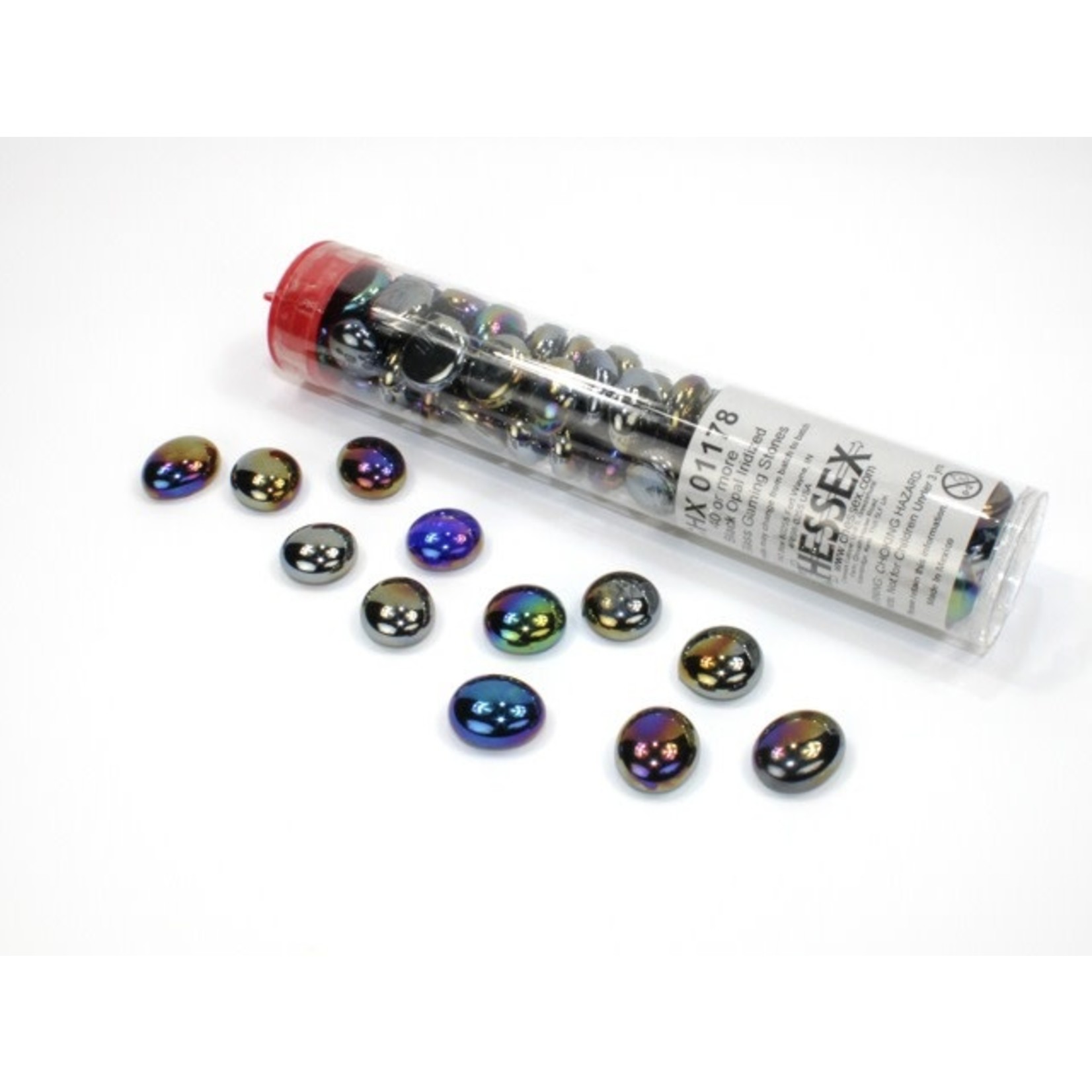 Chessex Glass, Iridized Black Opal Stones