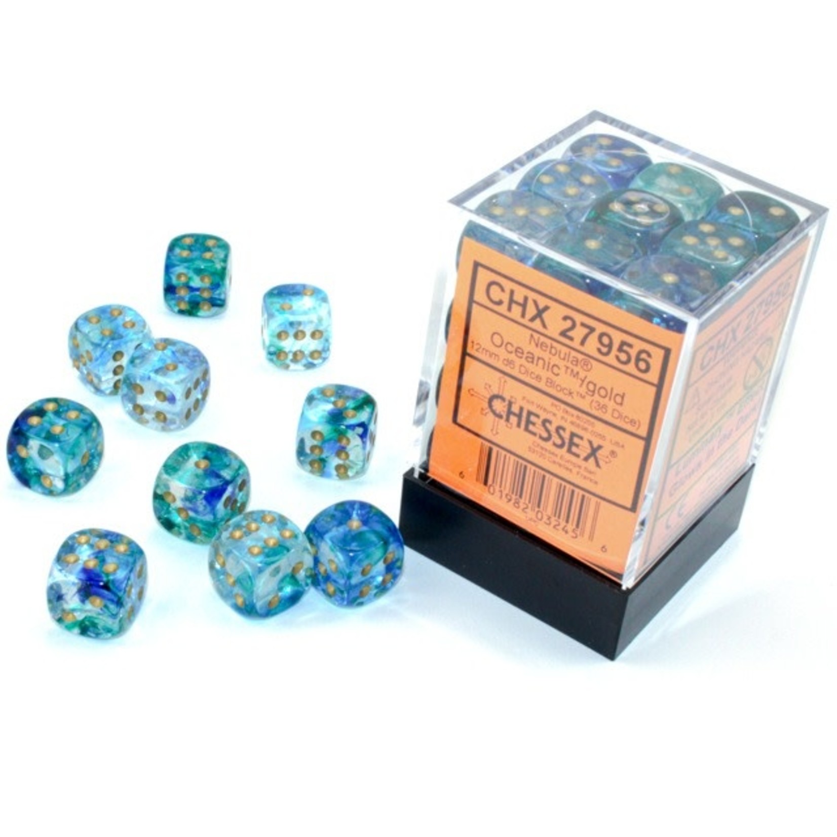 Chessex 36-Piece Dice Set: Nebula Oceanic with Gold Pips Luminary (12mm, D6s Only)