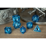 Hymgho Dice US 7-Set Blue with White Enamel Hollow Metal Dragon