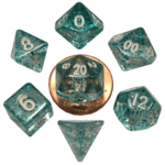 FanRoll 7-Piece Mini Dice Set: Ethereal Light Blue with White Numbers (10mm)