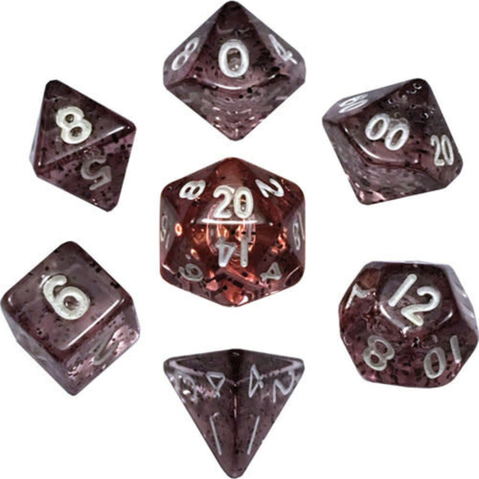 Metallic Dice Games 7-Piece Dice Set: Ethereal Black with White Numbers (10mm)