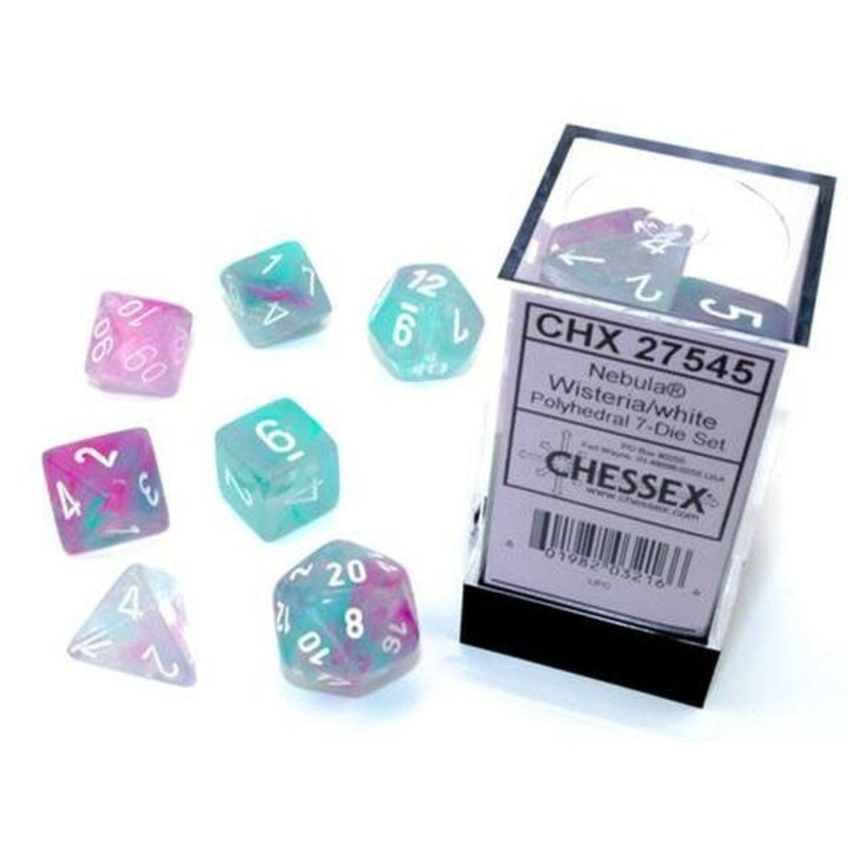 Chessex 7-Piece Dice Set: Nebula Luminary Wisteria with White Numbers