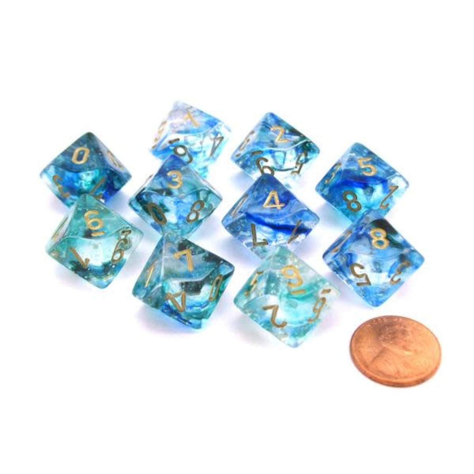 Chessex 10-Piece Dice Set: Nebula Oceanic & Gold Lumina Style (D10s Only)