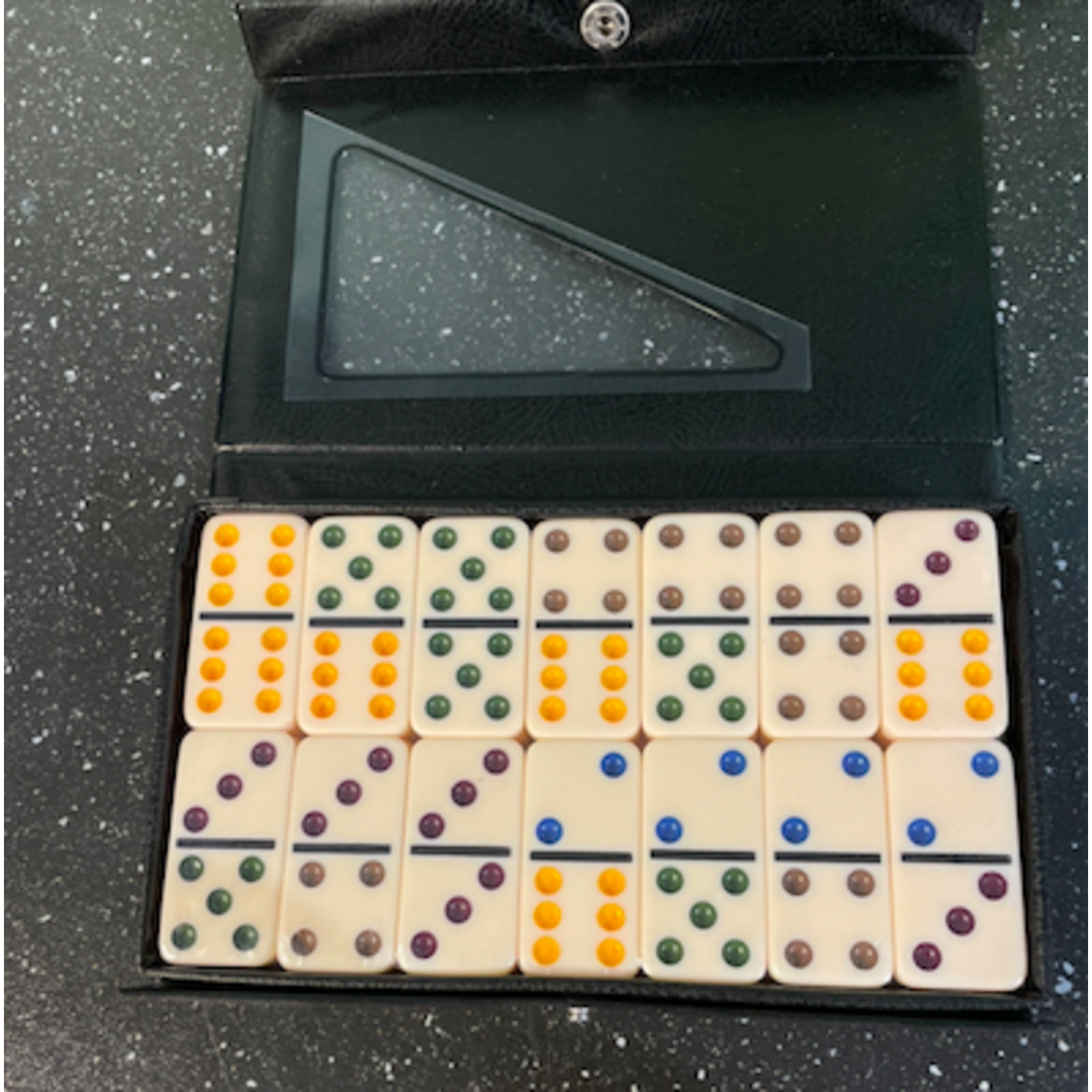 Classic Double 6 Ivory Colored Dominoes with Black Vinyl Case