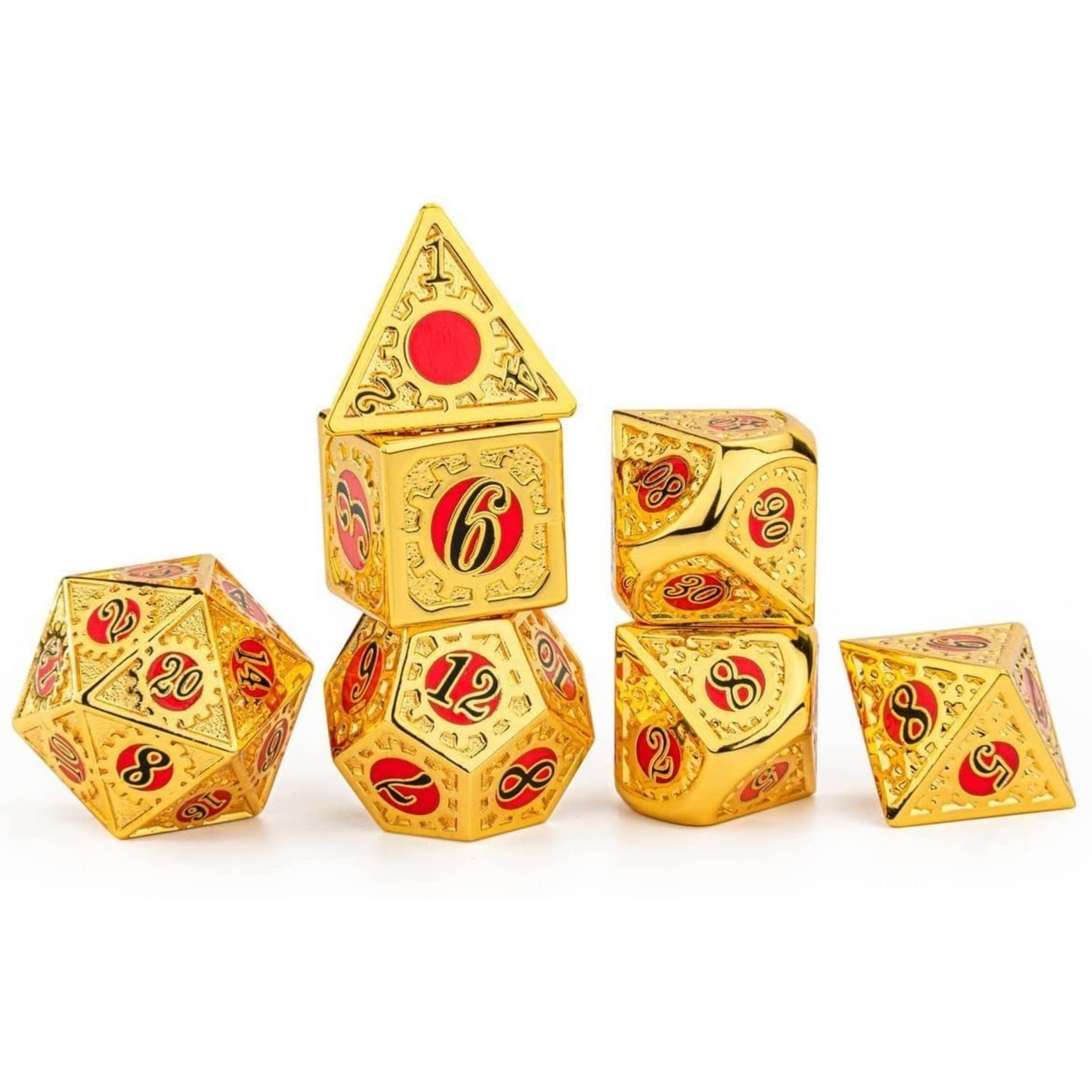 7-Piece Dice Set: Metal “Gears of Providence,” Gold, Red & Black -  Labyrinth Games & Puzzles