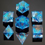 Hymgho Dice US 7-Piece Dice Set: Transparent Blue in Captured Magic Style