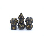 Hymgho Dice US 7-Piece Dice Set: Matte Black Metal in Barbarian Style