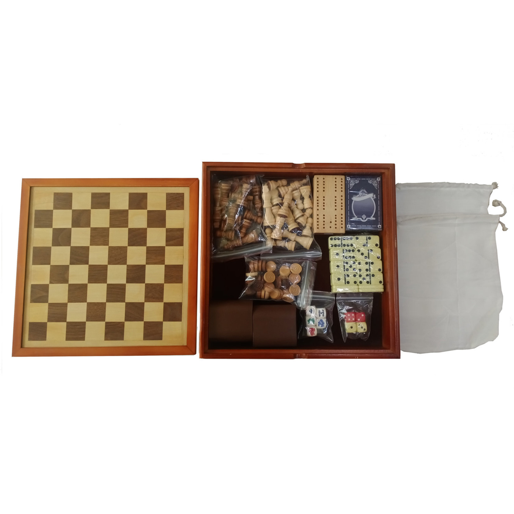 Wood Expressions 12-Inch Wooden Game Set (Chess, Checkers, Backgammon, Dominoes, Cribbage, Poker Dice, Cards)