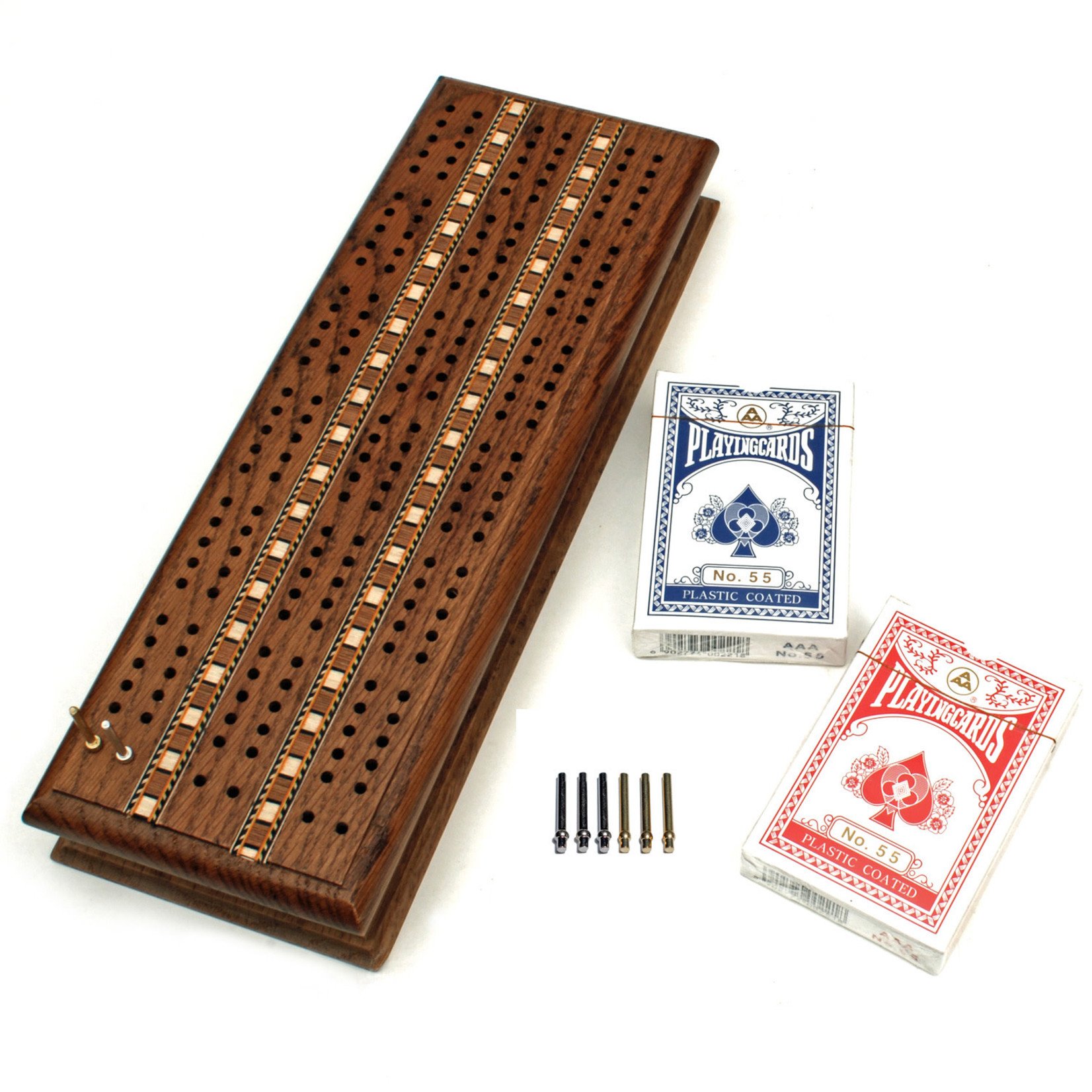 Wood Expressions 3-Track Inlaid Cabinet Cribbage Set (Oak) 