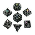 Hymgho Dice US 7-Piece Dice Set: Skull's Grin, Hollow Metal, Black with Chromatic Numbers