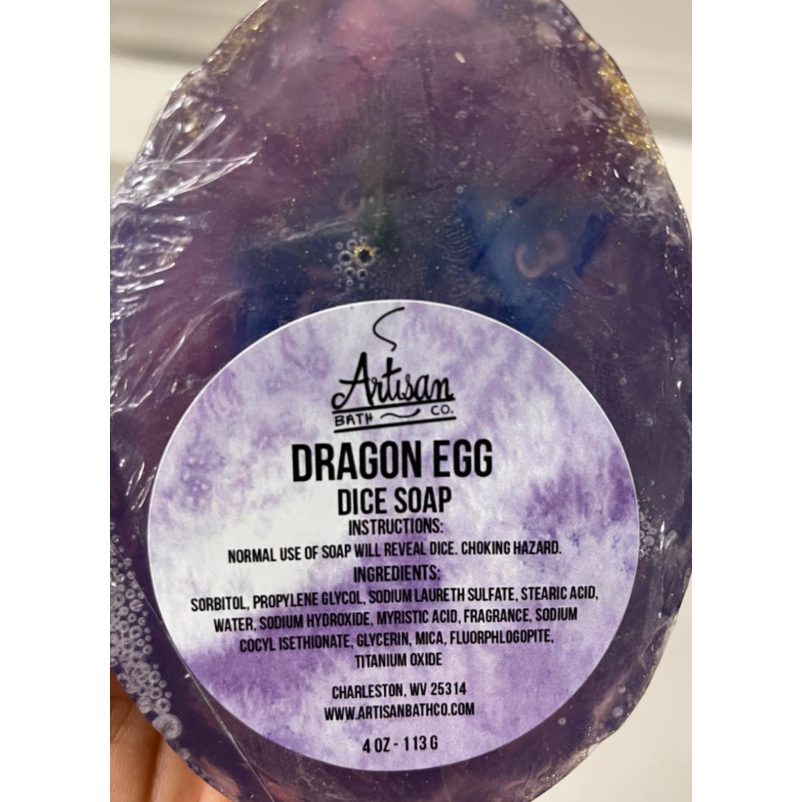Artisan Bath Co. Dice Soap: Dragon Egg (Purple with 7-Piece Dice Set Inside)
