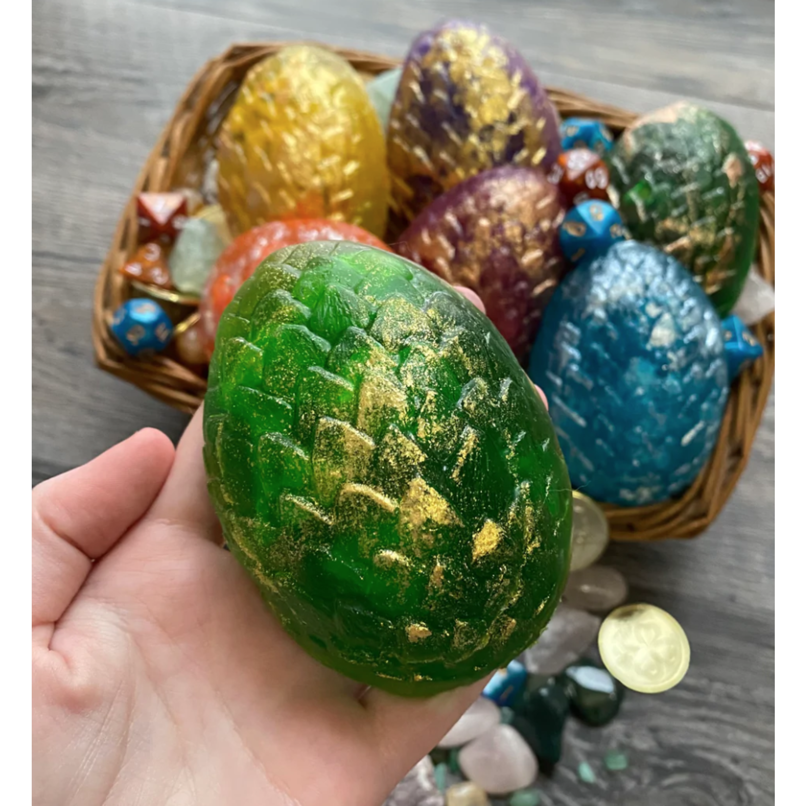 Artisan Bath Co. Dice Soap: Dragon Egg (Green with 7-Piece Dice Set Inside)