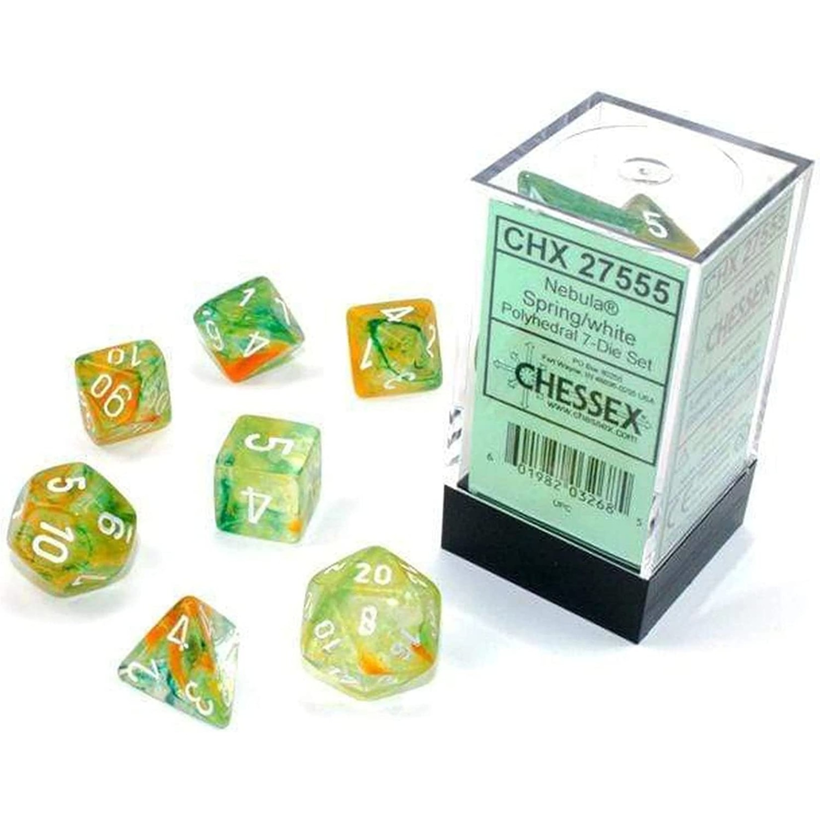 Chessex 7-Piece Dice Set: Nebula Luminary Spring with White Numbers