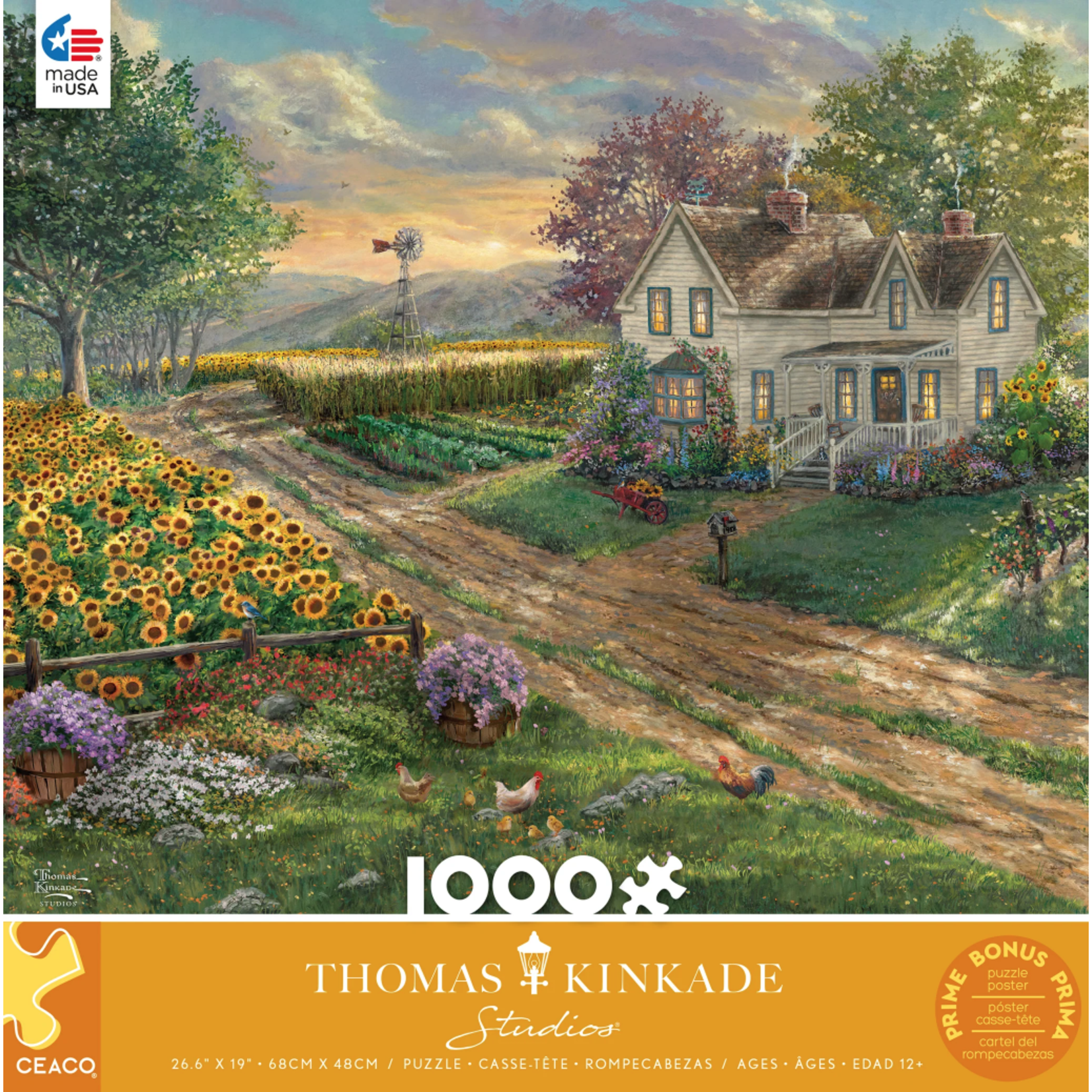 Ceaco Sunflower Fields by Thomas Kinkade, 1000-Piece Jigsaw Puzzle