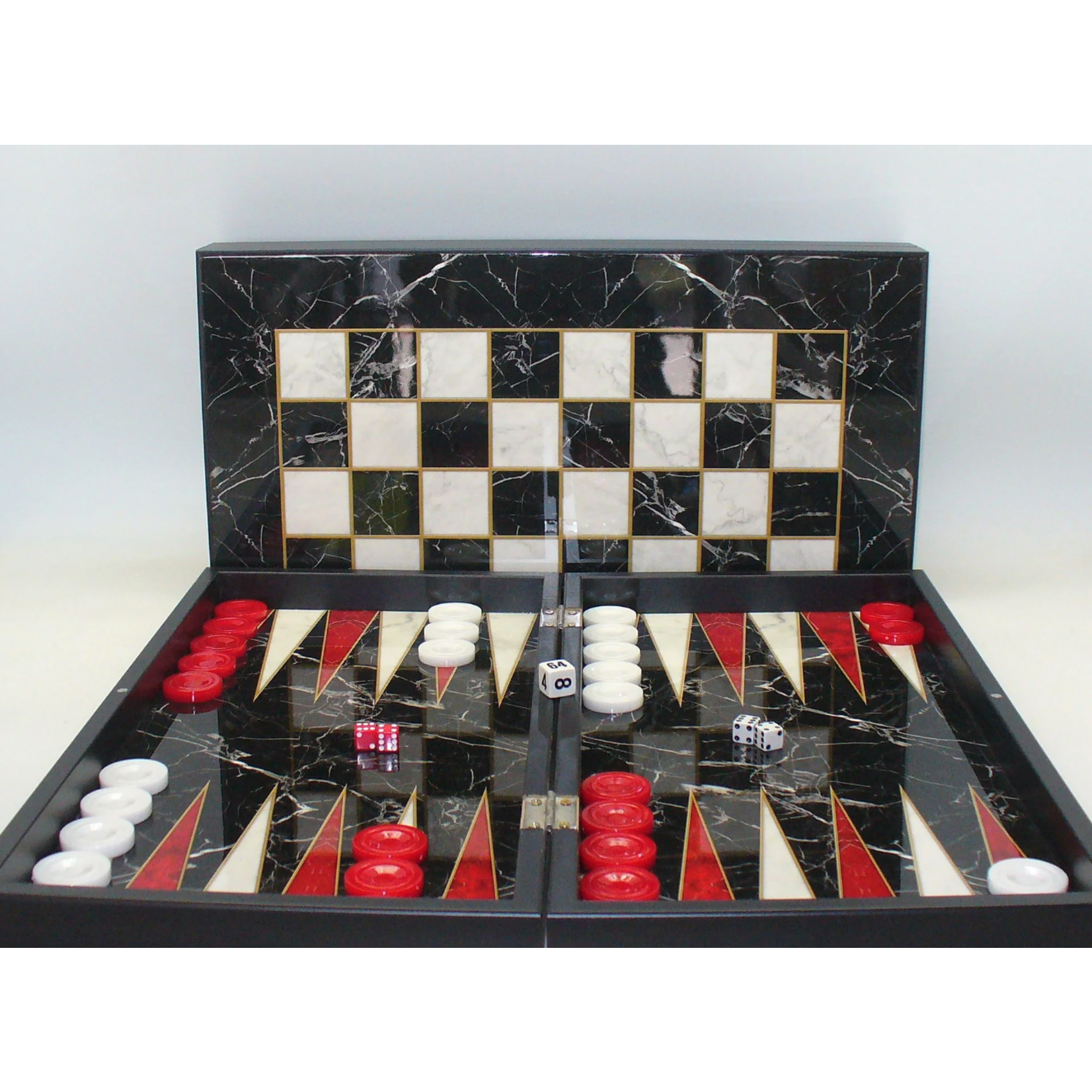 Worldwise Imports 19-Inch Backgammon/ Checkers Set (Black & White Marbled Decoupage)