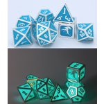 Hymgho Dice US 7-Piece Dice Set: Metal Draconis with Blue Enamel (Glow in the Dark)