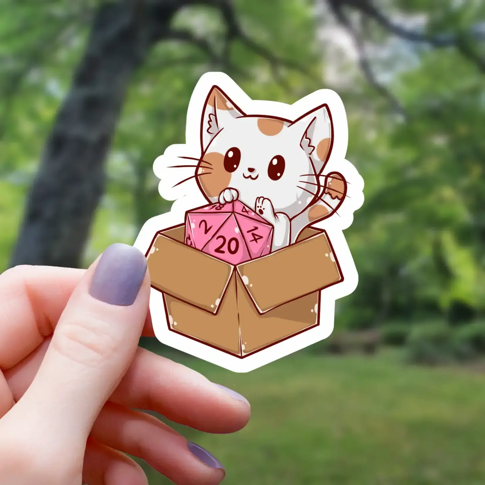 Mimic Gaming Co Sticker: Cat In Box with D20 (3")