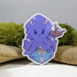 Mimic Gaming Co Sticker: Chibi Kraken Atop a D20 Polyhedral Dice  (3")