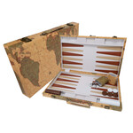 Wood Expressions 15-Inch Backgammon Set (Tan, World-Map Style)