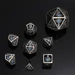 Hymgho Dice US 7-Piece Dice Set: Dragon's Eye Hollow Metal - Aqua Blue Gems MINI