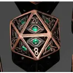 Hymgho Dice US D20 Die: Dragon's Eye Hollow Copper Metal Emerald Green Gems
