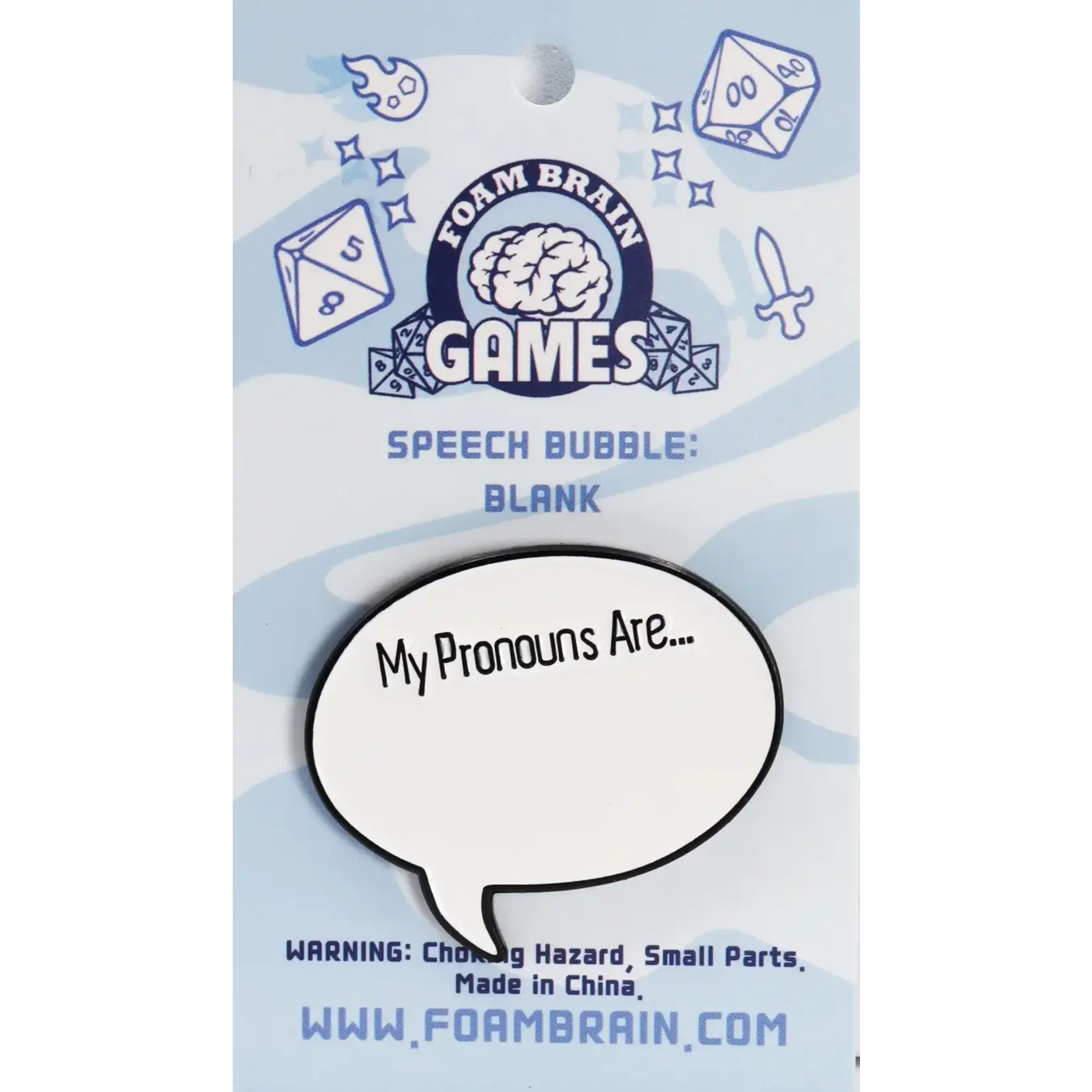 Foam Brain Pin: Speech Bubble – Blank, "My Pronouns Are"