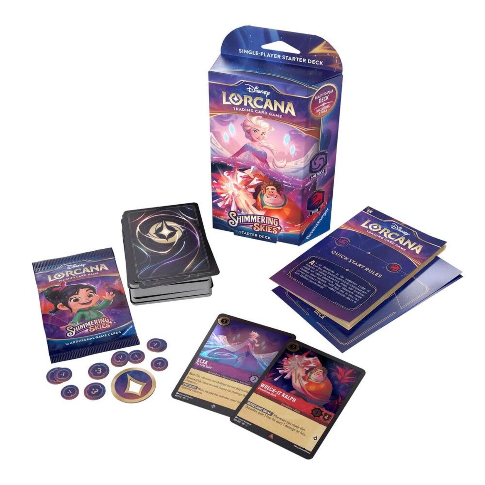 Ravensburger Disney Lorcana – Shimmering Skies Starter Deck, Amethyst & Ruby (Elsa)