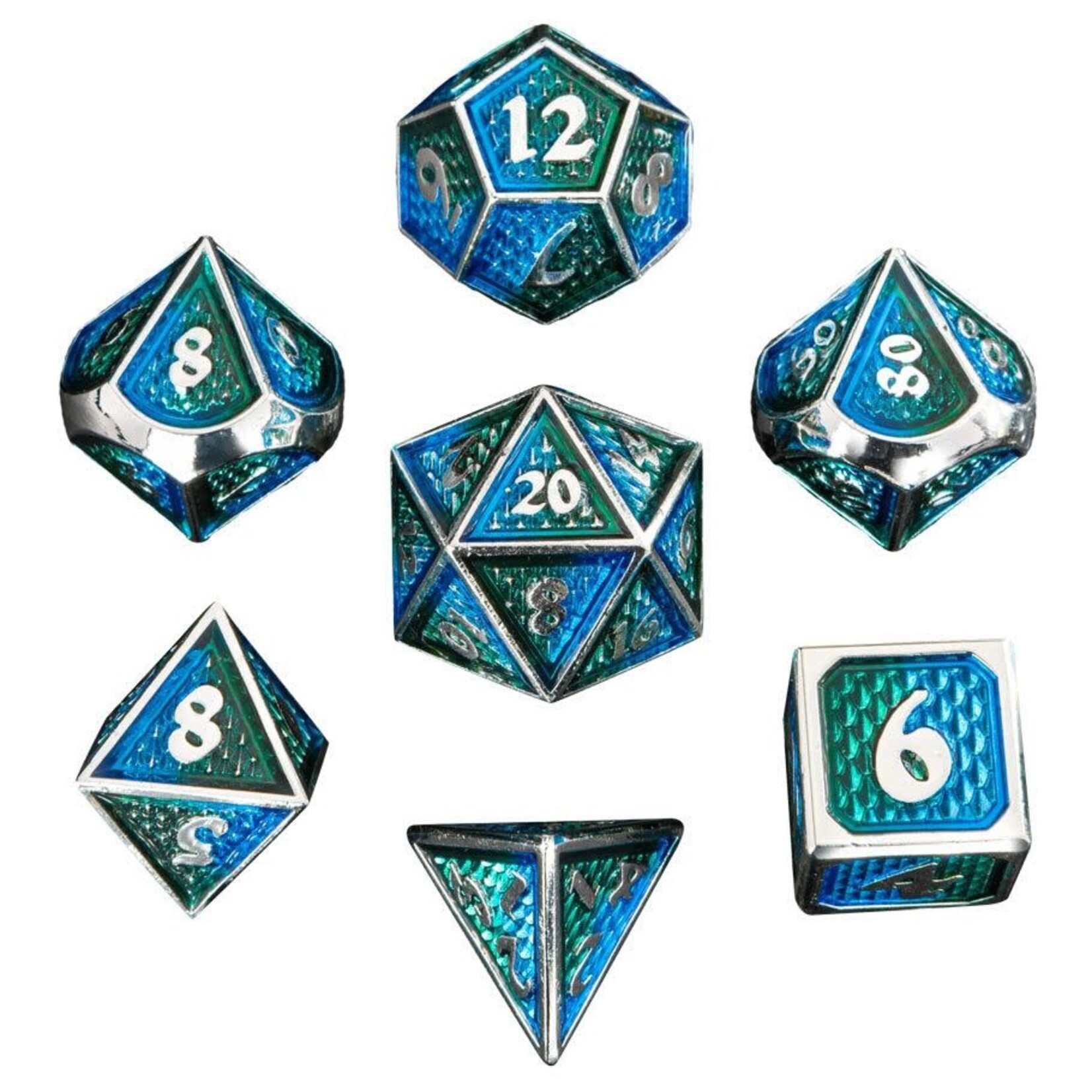 Hymgho Dice US 7-Piece Dice Set: Behemoth (Green/Blue with Silver)