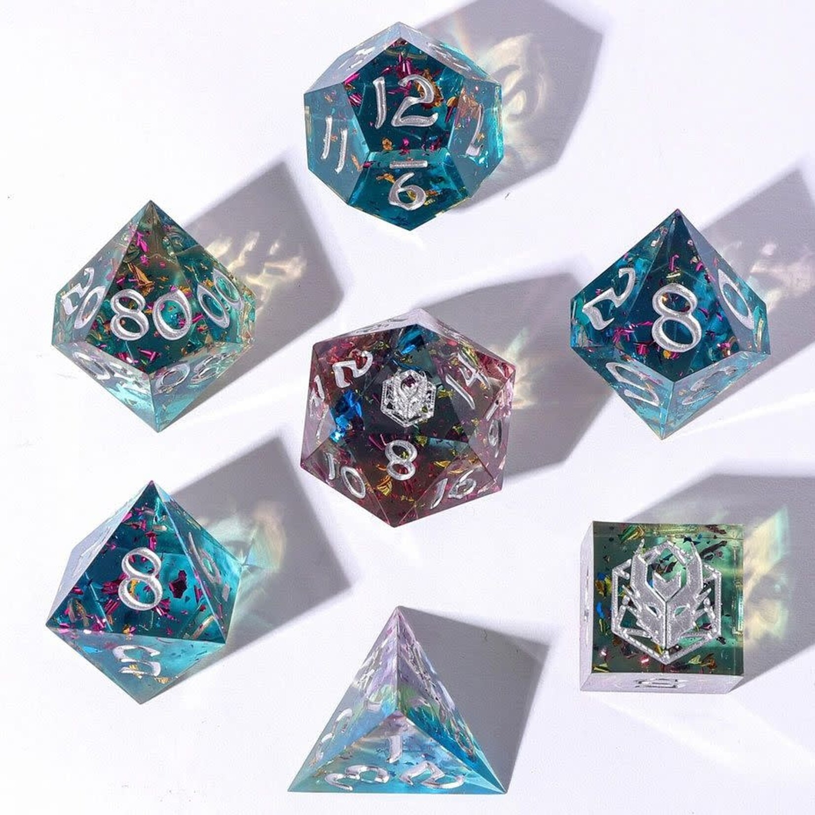 Hymgho Dice US 7-Piece Dice Set: Sweet Dream in Captured Magic Style (Sharp Edge Resin)