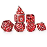 Hymgho Dice US 7-Piece Dice Set: Behemoth (Brushed Red with Silver; Solid Metal)