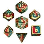 Hymgho Dice US 7-Piece Dice Set: Solid Metal Draconis Dice - Red and Blue with Gold