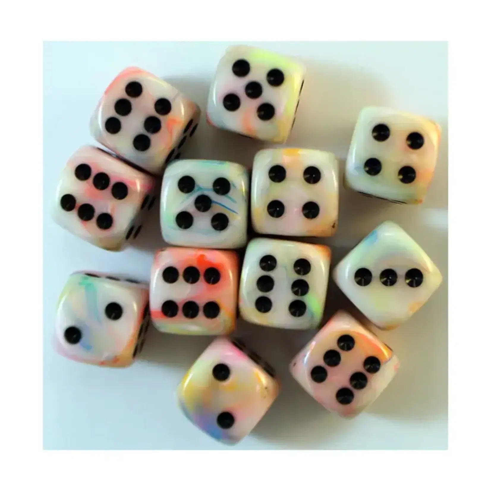 Chessex 12-Piece Dice Set: Festive Poly Circus with Black Pips (16mm, D6s Only)