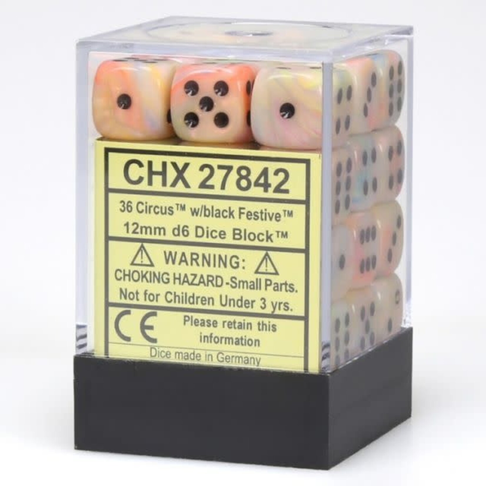 Chessex 36-Piece Dice Set: Festive Poly Circus with Black Pips (12mm, D6s Only)